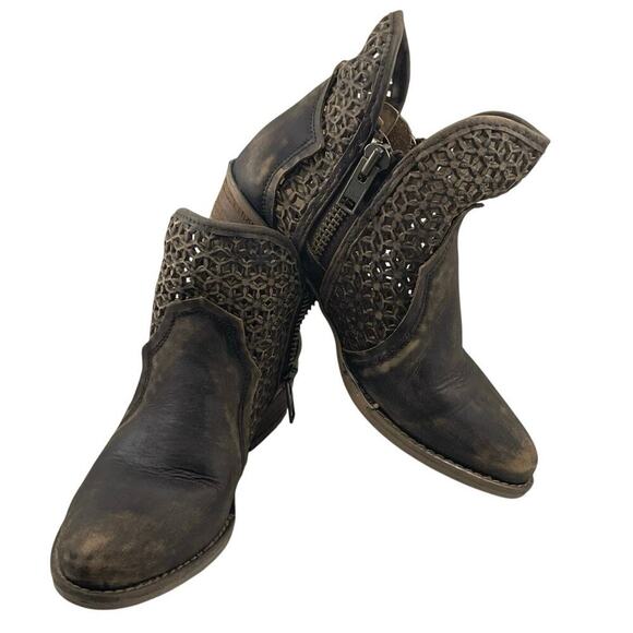 CIRCLE G BOOTS SHORT WESTERN CUTOUT SHORTIE DISTRESSED DOUBLE ZIPPERS SZ 8 Q5019 - Picture 8 of 16